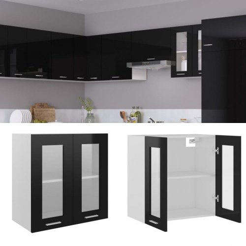 Væghængt glasskab Lyon 60x31x60cm konstrueret træ sort højglans