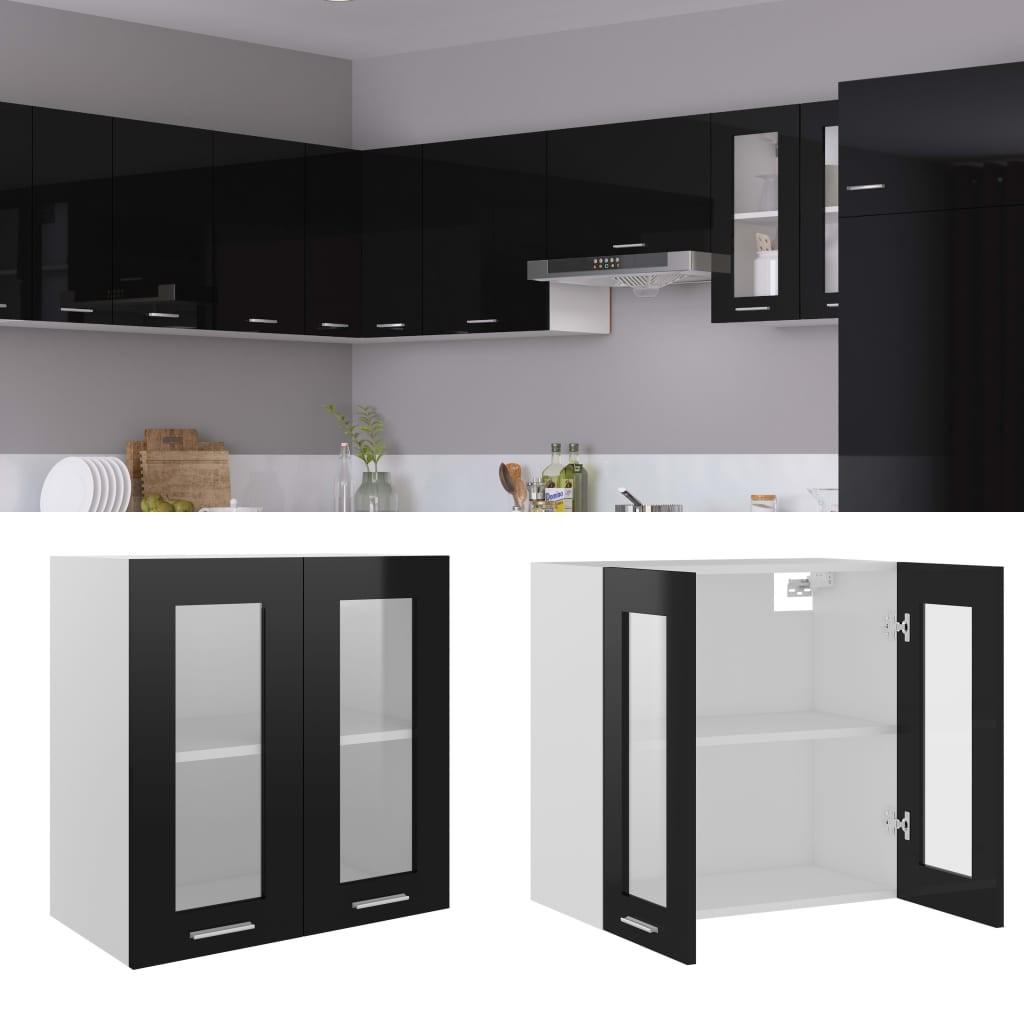 Væghængt glasskab Lyon 60x31x60cm konstrueret træ sort højglans