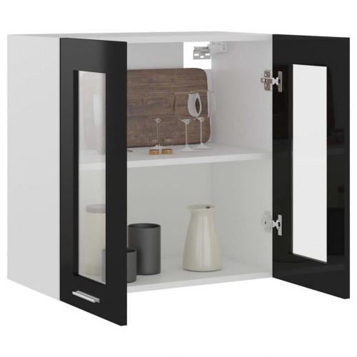 Væghængt glasskab Lyon 60x31x60cm konstrueret træ sort højglans