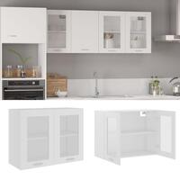 Væghængt glasskab 80x31x60 cm konstrueret træ hvid