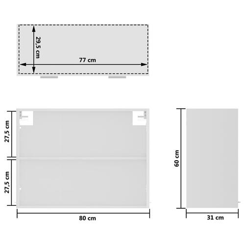 Væghængt glasskab 80x31x60 cm konstrueret træ hvid