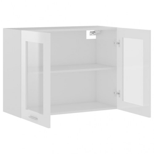 Vægskab med glaslåger Lyon 80x31x60 cm hvid højglans