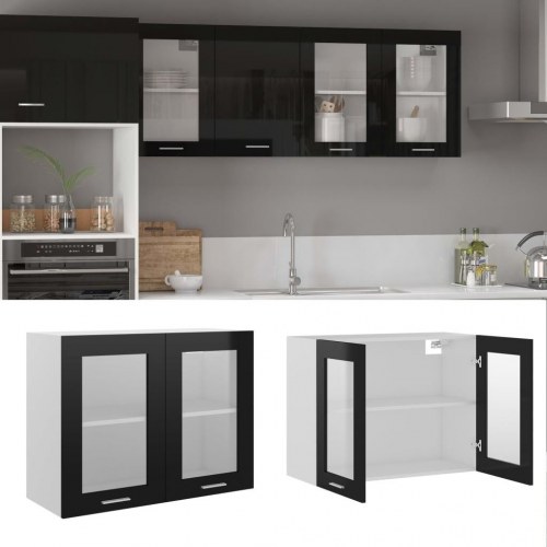 Væghængt glasskab Lyon 80x31x60cm konstrueret træ sort højglans