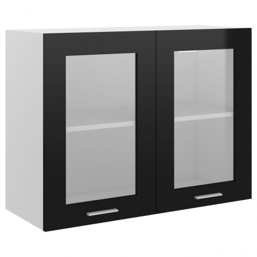 Væghængt glasskab Lyon 80x31x60cm konstrueret træ sort højglans