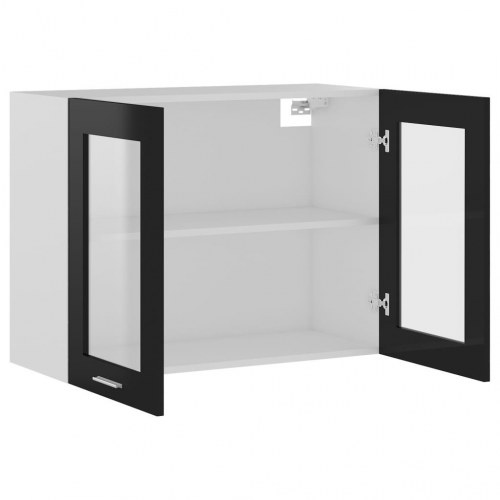Væghængt glasskab Lyon 80x31x60cm konstrueret træ sort højglans