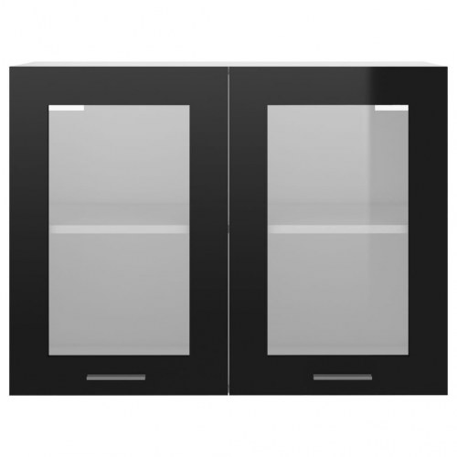 Væghængt glasskab Lyon 80x31x60cm konstrueret træ sort højglans