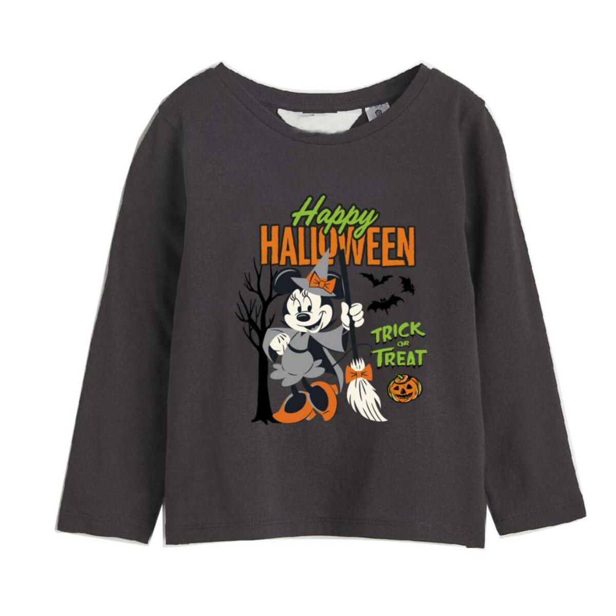 Langærmet T-shirt til Børn Minnie Mouse Halloween Mørkegrå 3 år