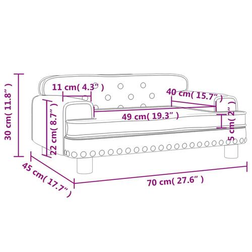 Sofa til børn 70x45x30 cm fløjl lyserød