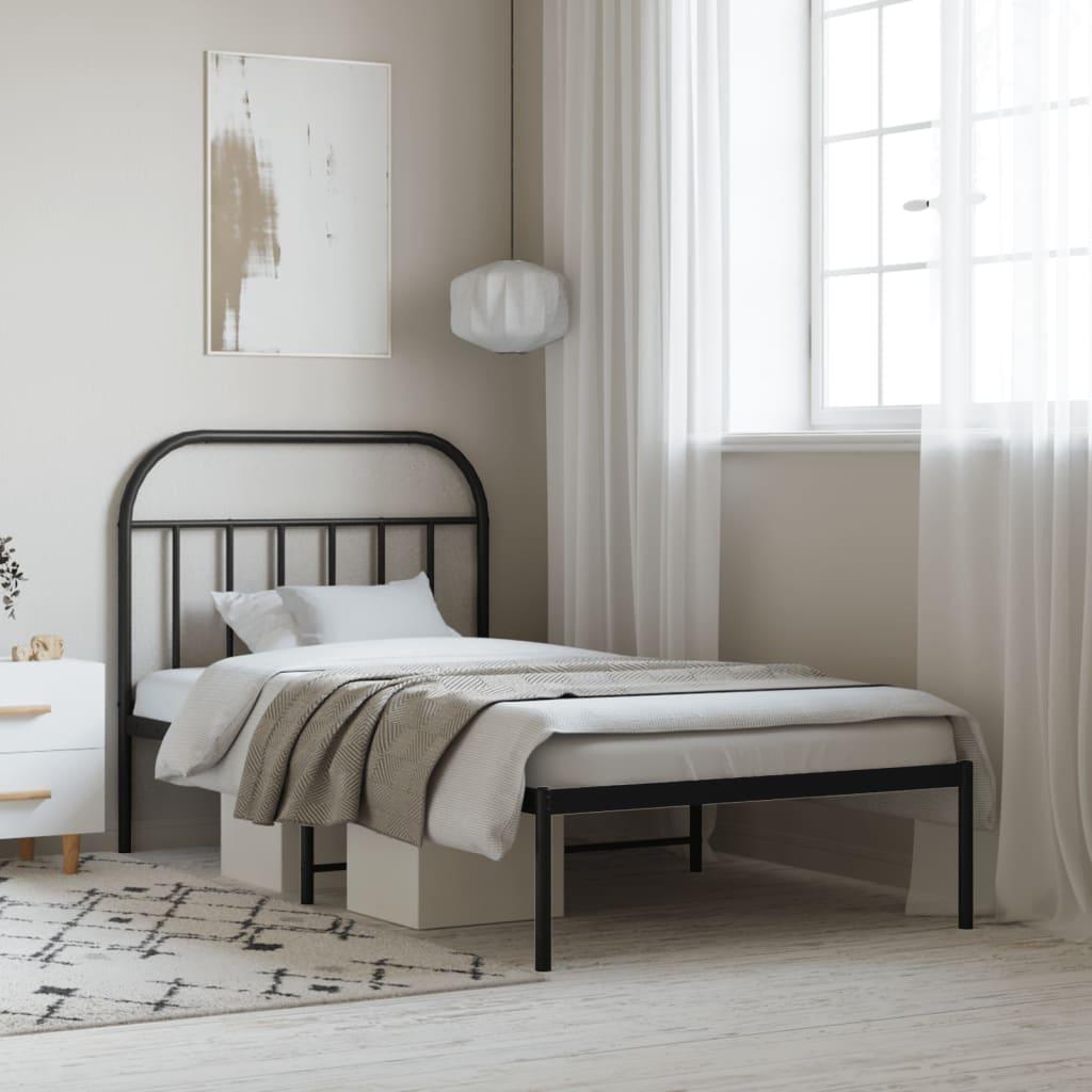 Sengeramme med sengegavl 100x190 cm metal sort billede