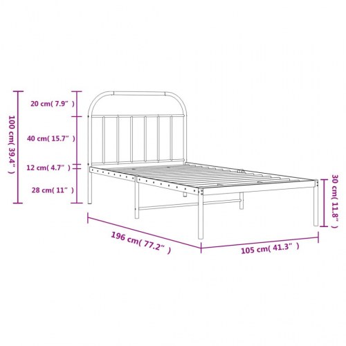 Sengeramme med sengegavl 100×190 cm - metal, sort