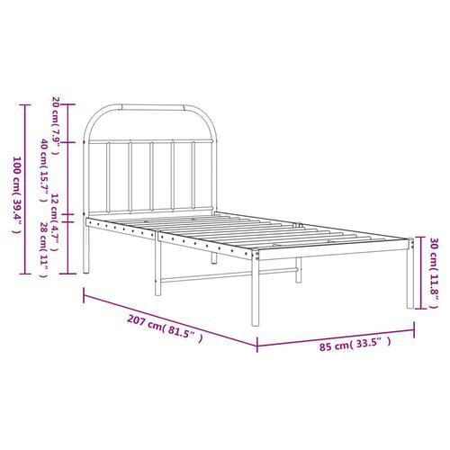 Sengeramme med sengegavl 80x200 cm metal sort