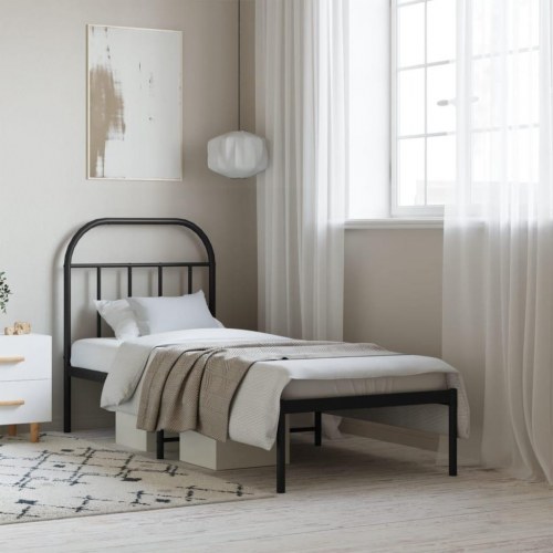 Sengeramme med sengegavl 75×190 cm - metal, sort