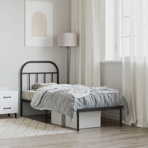 Sengeramme med sengegavl 75×190 cm - metal, sort