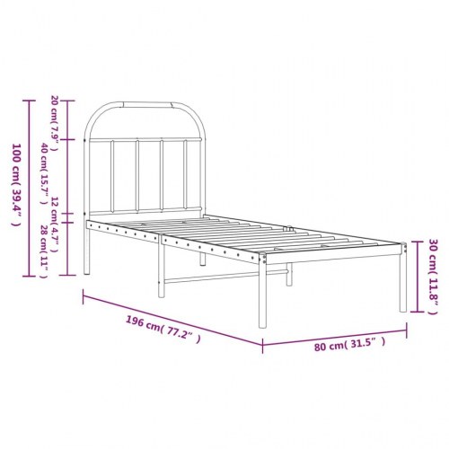 Sengeramme med sengegavl 75×190 cm - metal, sort