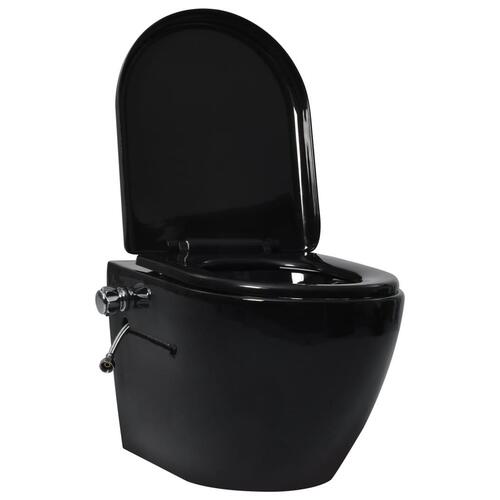 Væghængt kantløst toilet med skjult cisterne keramik sort