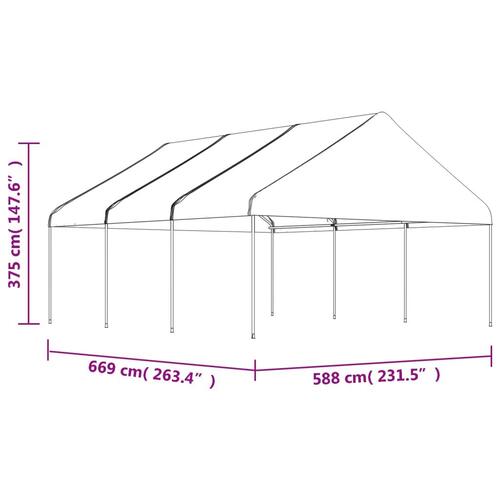 Pavillon med tag 6,69x5,88x3,75 m polyethylen hvid