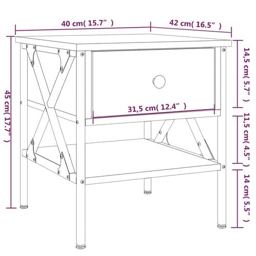 Sengebord 40x42x45 cm konstrueret træ røget egetræsfarve