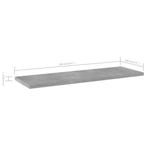 Boghylder 4 stk. 60x20x1,5 cm konstrueret træ betongrå