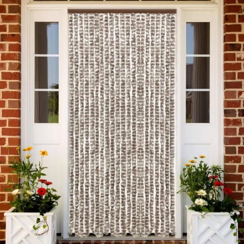 Insektgardin 56 × 185 cm i chenille - gråbrun/hvid