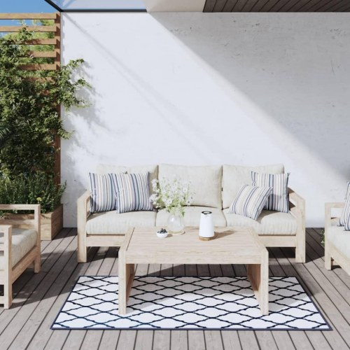 Udendørs gulvtæppe 80x150 cm vendbart design marineblå og hvid