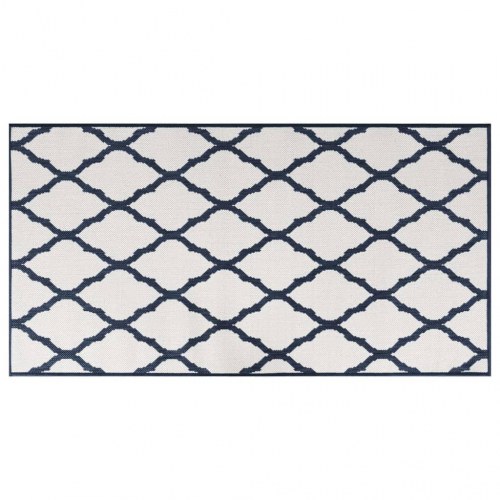 Udendørs gulvtæppe 80x150 cm vendbart design marineblå og hvid