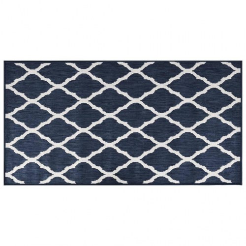 Udendørs gulvtæppe 80x150 cm vendbart design marineblå og hvid