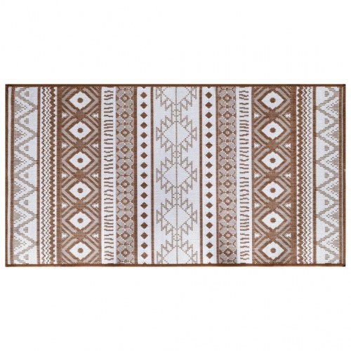 Udendørs gulvtæppe 80x150 cm vendbart design brun og hvid