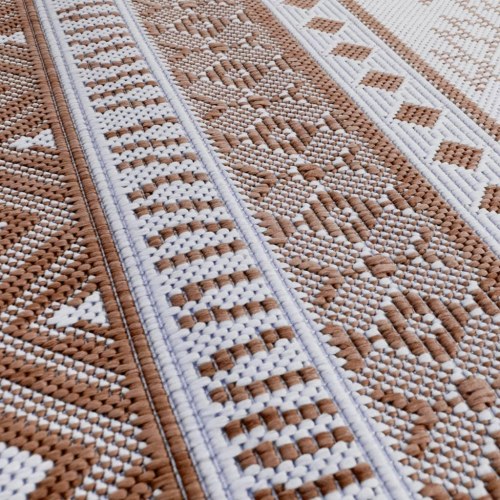 Udendørs gulvtæppe 80x150 cm vendbart design brun og hvid