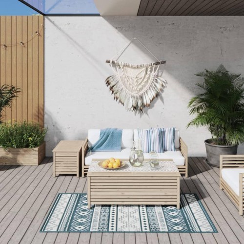 Udendørs gulvtæppe 80x150 cm vendbart design akvamarin og hvid