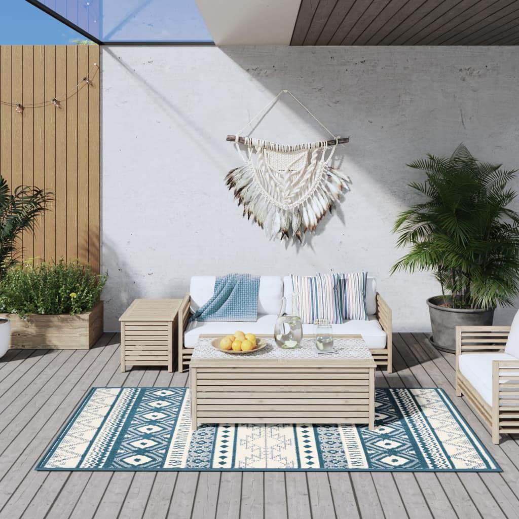 Udendørs gulvtæppe 100x200 cm vendbart design akvamarin og hvid