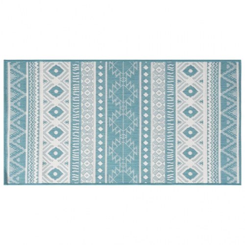 Udendørs gulvtæppe 100x200 cm vendbart design akvamarin og hvid