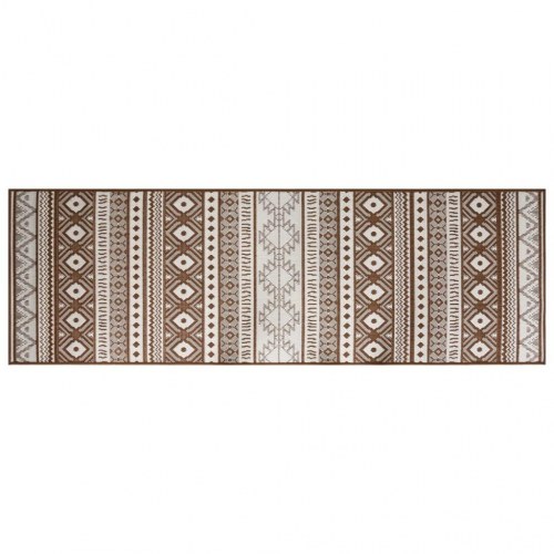 Udendørs gulvtæppe 80x250 cm vendbart design brun og hvid