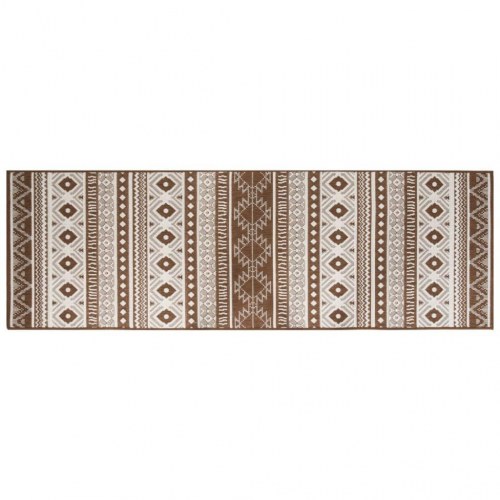 Udendørs gulvtæppe 80x250 cm vendbart design brun og hvid