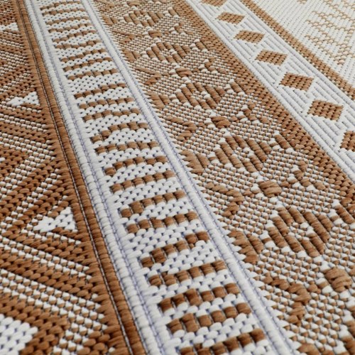 Udendørs gulvtæppe 80x250 cm vendbart design brun og hvid