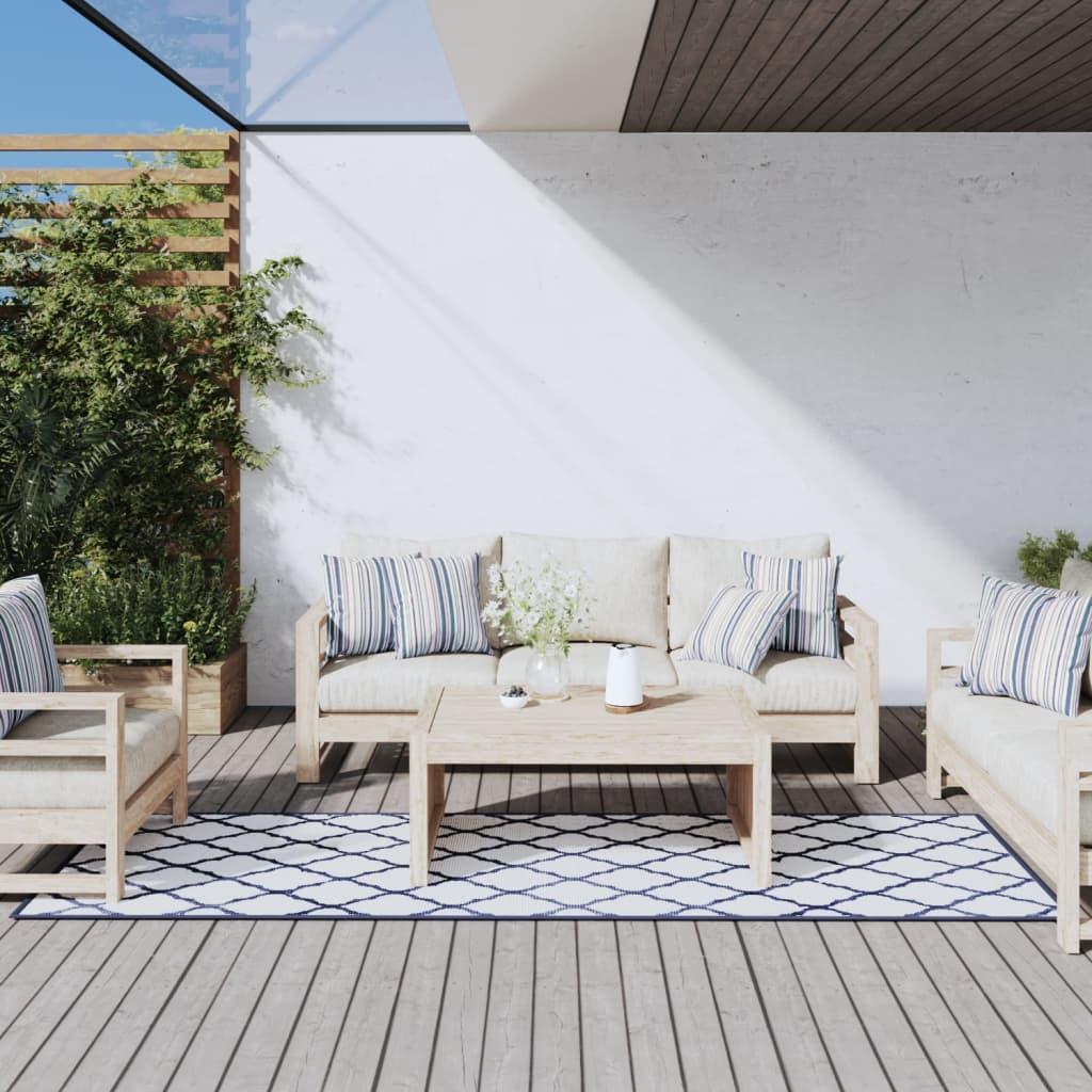 Udendørs gulvtæppe 80x250 cm vendbart design marineblå og hvid