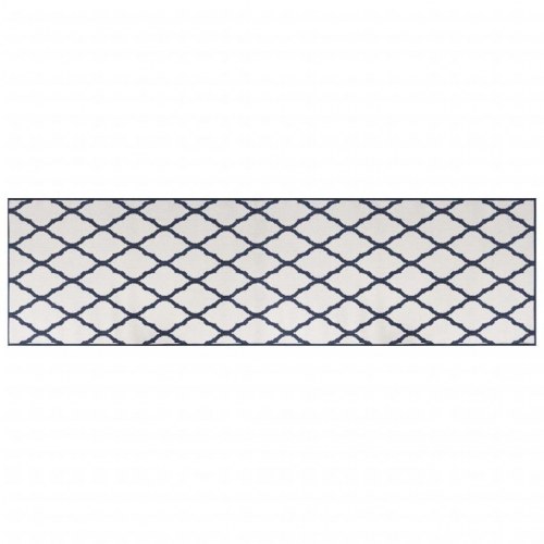 Udendørs gulvtæppe 80x250 cm vendbart design marineblå og hvid
