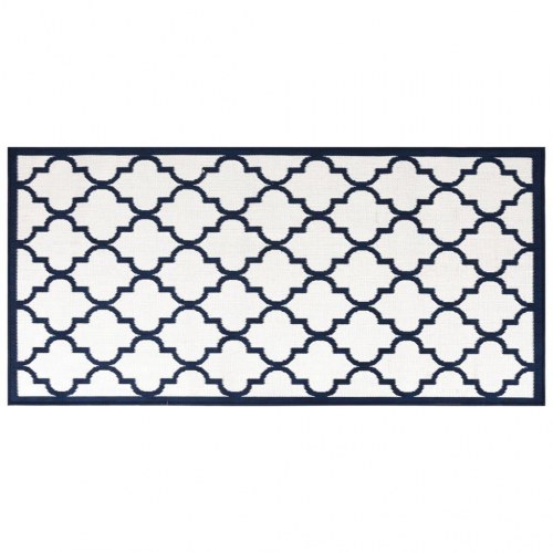 Udendørs gulvtæppe 80x150 cm vendbart design marineblå og hvid
