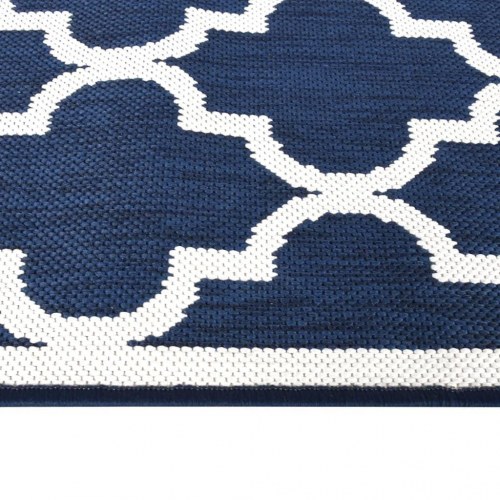 Udendørs gulvtæppe 100x200 cm vendbart design marineblå og hvid