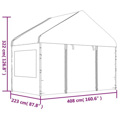 Pavillon med tag 4,46x4,08x3,22 m polyethylen hvid