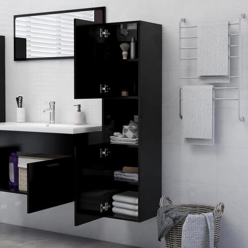 Badeværelsesskab 30x30x130 cm konstrueret træ sort
