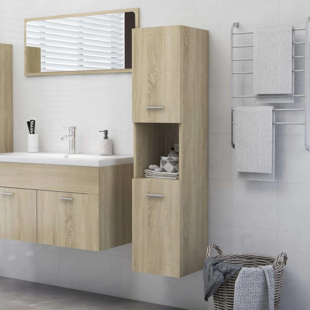 Badeværelsesskab 30x30x130 cm spånplade sonoma-eg