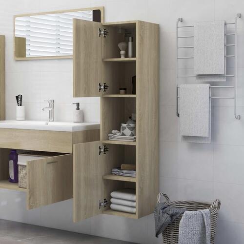 Badeværelsesskab 30x30x130 cm spånplade sonoma-eg