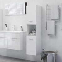 Badeværelsesskab 30x30x130 cm konstrueret træ hvid højglans