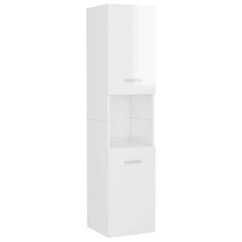 Badeværelsesskab 30x30x130 cm konstrueret træ hvid højglans