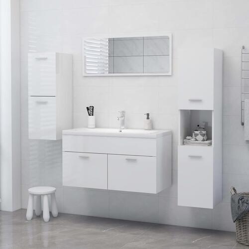 Badeværelsesskab 30x30x130 cm konstrueret træ hvid højglans