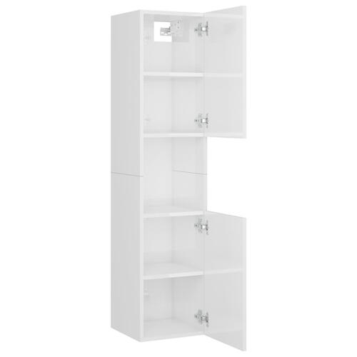 Badeværelsesskab 30x30x130 cm konstrueret træ hvid højglans