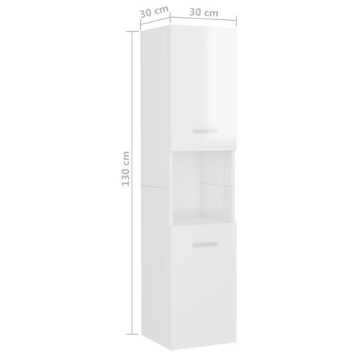 Badeværelsesskab 30x30x130 cm konstrueret træ hvid højglans