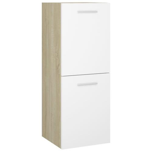 Badeværelsesskab 30x30x80 cm konstrueret træ hvid og sonoma-eg