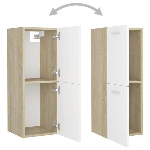 Badeværelsesskab 30x30x80 cm konstrueret træ hvid og sonoma-eg