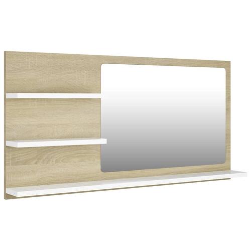 Badeværelsesspejl 90x10,5x45 cm spånplade hvid og sonoma-eg
